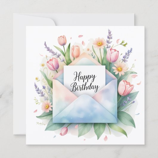 Joyeux anniversaire & belles fleurs. Carte de vœux (Devant)