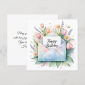 Joyeux anniversaire & belles fleurs. Carte de vœux (Devant / Derrière)