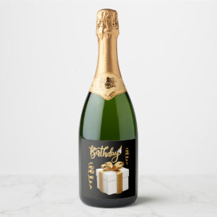 Joyeux Anniversaire Blanc Étiquette de vin étincel