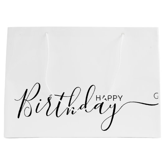 Joyeux Anniversaire Blanc Noir Elégant Grand Sac C (Devant)