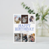Joyeux Anniversaire Bleu 6 Photo Collage Carte de  (Debout devant)