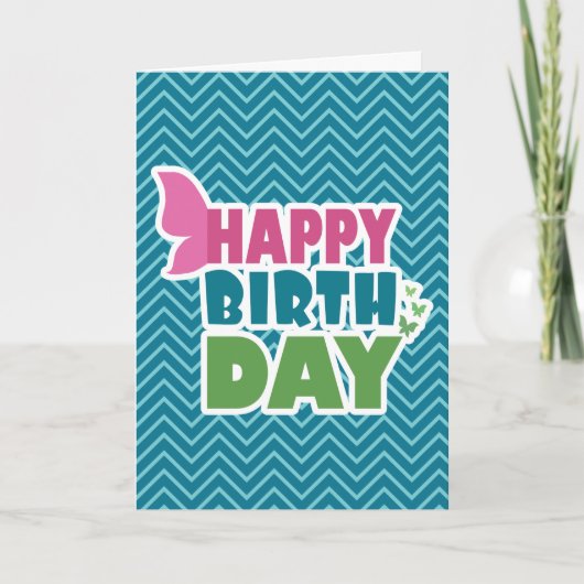 Joyeux anniversaire bleu/rose/vert carte papillon (Devant)