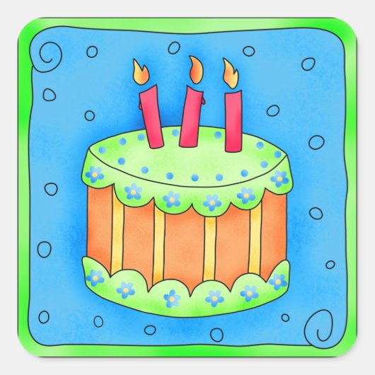 Joyeux Anniversaire Bleu Sticker Gâteau Troisième (Devant)