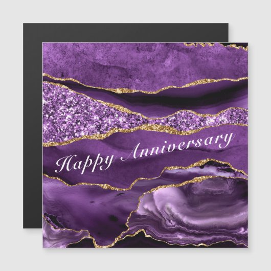 Joyeux Anniversaire Carte Agate Violet Violet Or (Devant / Derrière)
