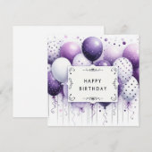 joyeux anniversaire carte ballons violets (Devant / Derrière)