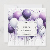 joyeux anniversaire carte ballons violets (Devant)