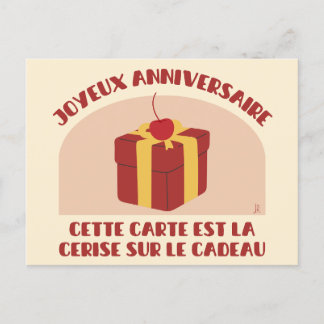Joyeux anniversaire, carte cerise sur le cadeau