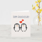 Joyeux Anniversaire - Carte Couple Pingouin Cute (Fleur jaune)