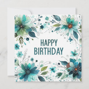 joyeux anniversaire carte de cadre de fleur verte 