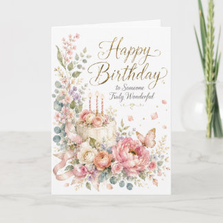 Joyeux Anniversaire Carte de Gâteau Floral