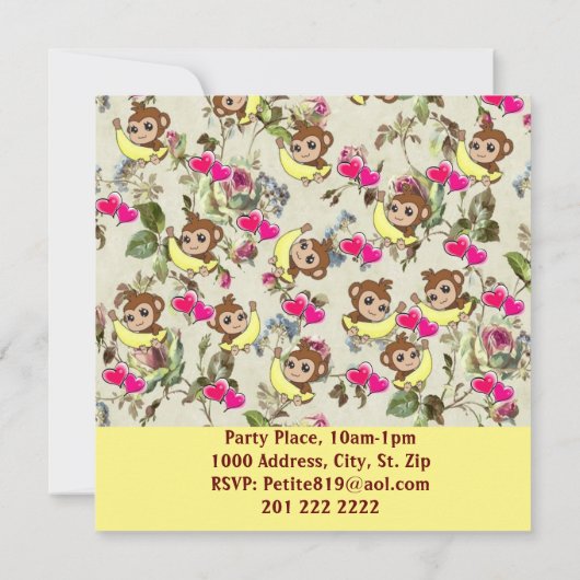Joyeux Anniversaire Carte d'Invitation Singe Ballo (Dos)