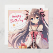 Joyeux Anniversaire Carte Fille Anime (Devant / Derrière)