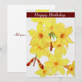 Joyeux Anniversaire Carte Fleur Jaune Jasmin (Devant / Derrière)