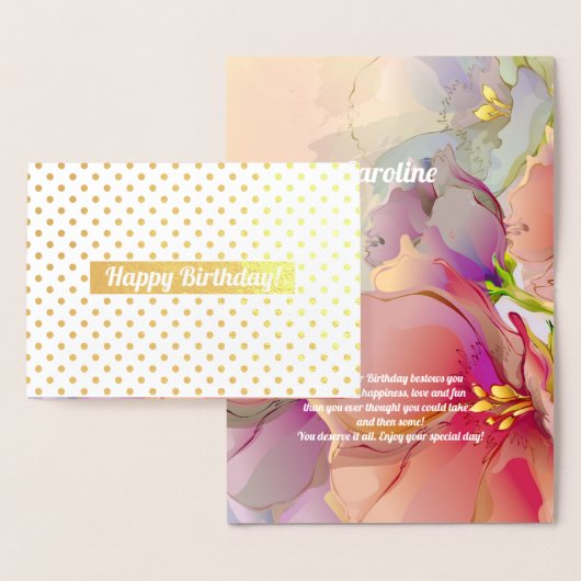 Joyeux anniversaire. Carte Foil Floral de luxe Wat (Affichage)