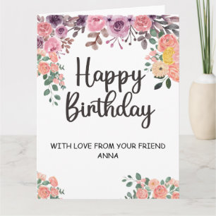 Joyeux anniversaire Carte Gold et Blush Pink Flo