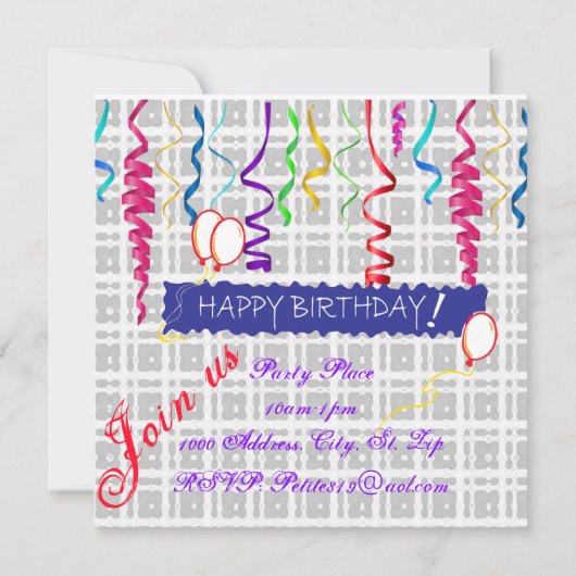 Joyeux Anniversaire Carte Invitation Elephant (Dos)