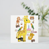 Joyeux Anniversaire Carte Invitation Giraffe Singe (Debout devant)