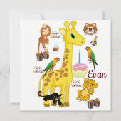 Joyeux Anniversaire Carte Invitation Giraffe Singe (Devant)
