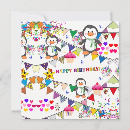 Joyeux Anniversaire Carte Invitation Penguin (Devant)