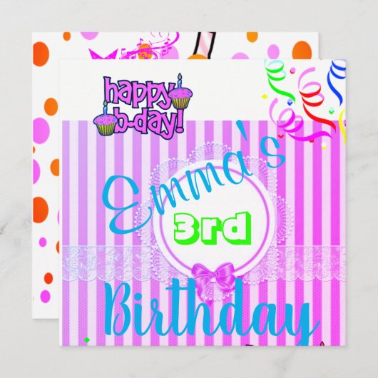 Joyeux Anniversaire Carte Invitation Purple Stripe (Devant / Derrière)