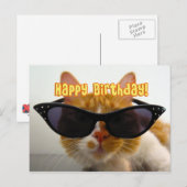 Joyeux Anniversaire - Carte Postale Chat Cool en L (Devant / Derrière)