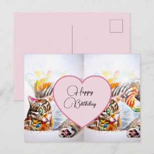 Joyeux Anniversaire Carte Postale Chat Tabby