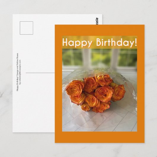 Joyeux Anniversaire ! Carte postale de roses orang (Devant / Derrière)
