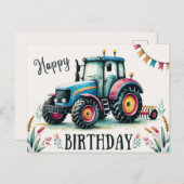 Joyeux Anniversaire Carte Postale Tracteur (Devant / Derrière)