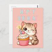 Joyeux anniversaire chaton cupcake Carte postale (Devant / Derrière)