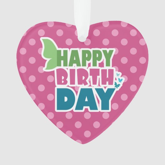 Joyeux anniversaire coeur rose points pendentif (devant)