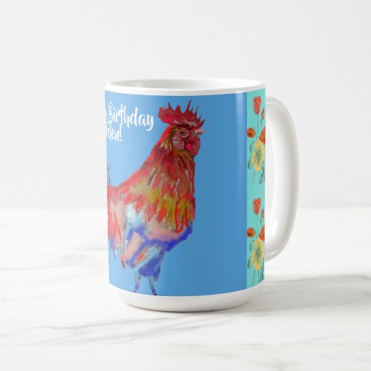 Joyeux Anniversaire Coq Orange Poppy Femme Nom Mug (Devant droit)