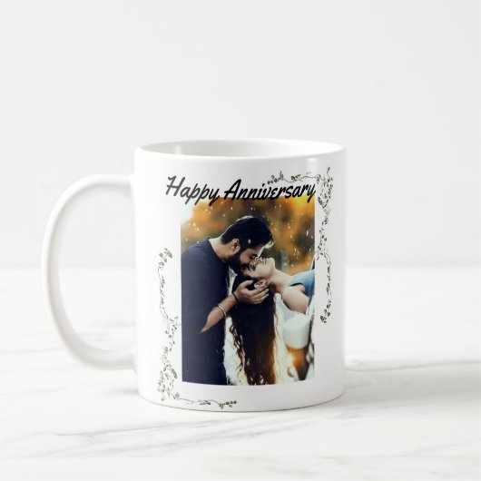 "Joyeux Anniversaire" Couple photo mignon Café Mug (Gauche)