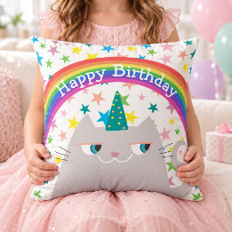 Joyeux Anniversaire Coussin Chat Mignon Arc-en-cie