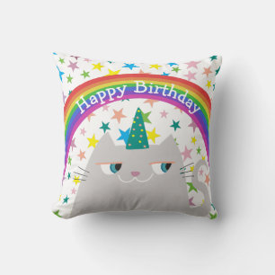 Joyeux Anniversaire Coussin Chat Mignon Arc-en-cie