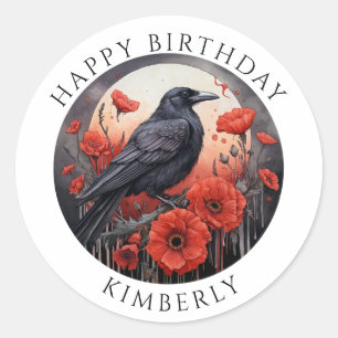 Joyeux anniversaire Crow Bird Flowers Sticker
