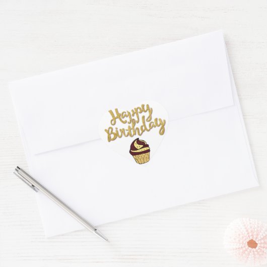Joyeux Anniversaire Cupcake Coeur Sticker (Enveloppe)