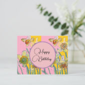 Joyeux Anniversaire Daffodil floral Rose Carte Pos (Debout devant)