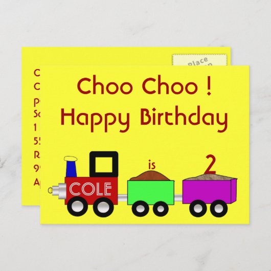 Joyeux anniversaire de Choo Choo ! ! carte postale (Devant / Derrière)