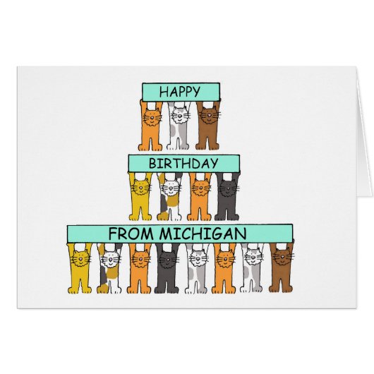 Joyeux anniversaire de Michigan Cartoon Cats (Devant horizontal)