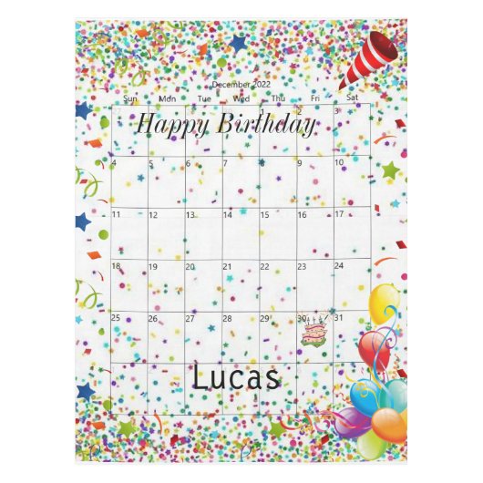 Joyeux anniversaire décembre 2022 Nappe (Devant)