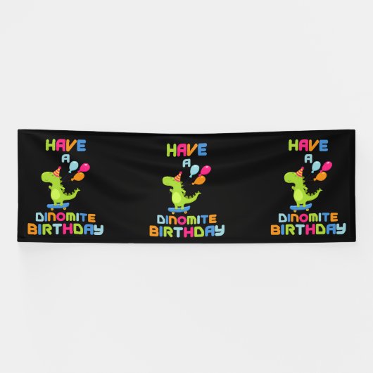 Joyeux Anniversaire Dinomite Bannière Vinyle 4x12 (Horizontal)