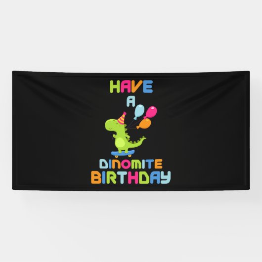 Joyeux Anniversaire Dinomite Bannière Vinyle 4x8 (Horizontal)