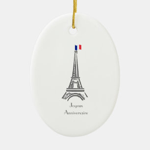 Joyeux Anniversaire Eiffel Tower Franse Birthday Keramisch Ornament