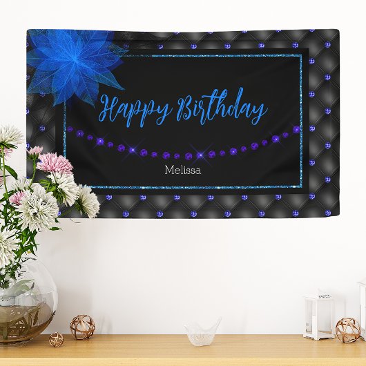 Joyeux anniversaire Elegant Bannière Bleue et Noir