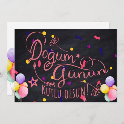 Joyeux anniversaire en turc | Carte d'anniversaire (Devant / Derrière)