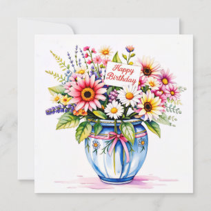 Joyeux anniversaire et bouquet de fleurs carte de