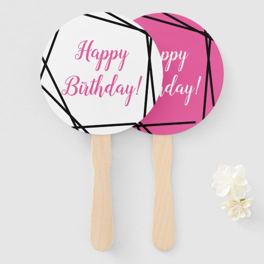 Joyeux Anniversaire Éventail à main géométrique fu (Devant et derrière)