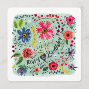 Joyeux Anniversaire Fleurs Florales Carte de vœu