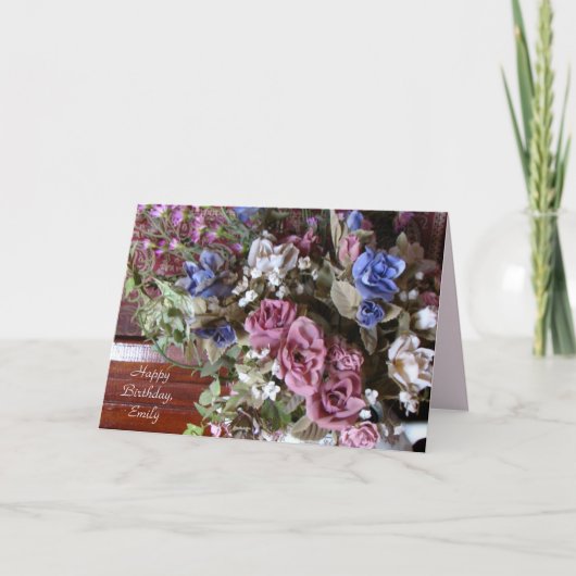 Joyeux anniversaire, Fleurs Vintages, Carte person (Devant)