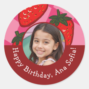 Joyeux Anniversaire fraise À damiers Autocollant p